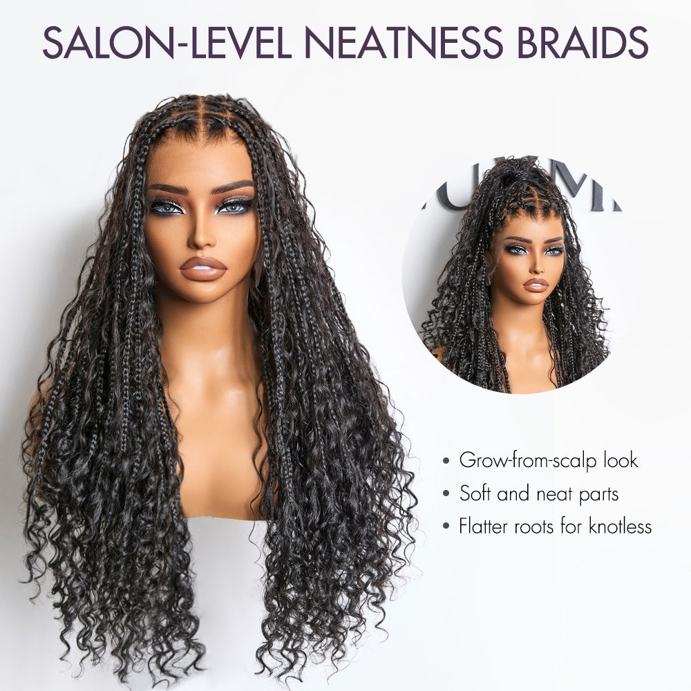 Special Offer | Flexi-Fit Invisi Drawstring Cap Full Lace Knotless Boho Curls Braided Long Wig Super Natural Scalp