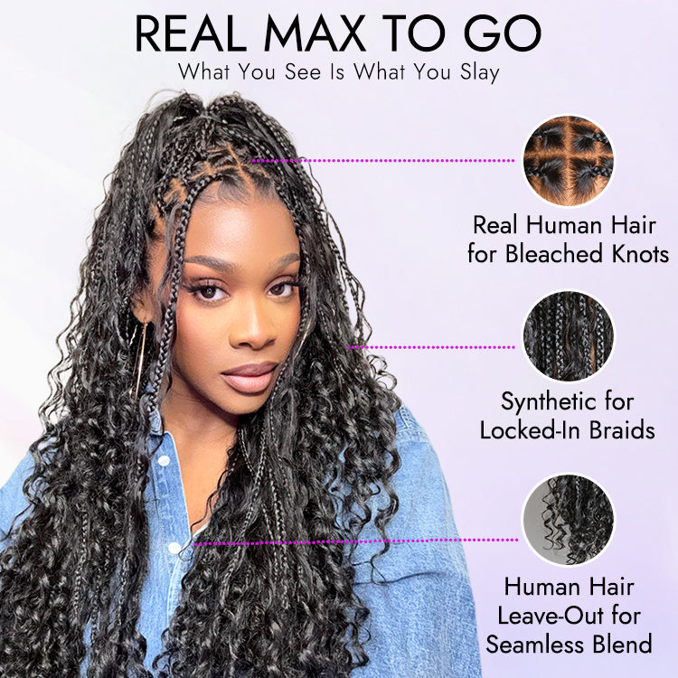 Special Offer | Flexi-Fit Invisi Drawstring Cap Full Lace Knotless Boho Curls Braided Long Wig Super Natural Scalp