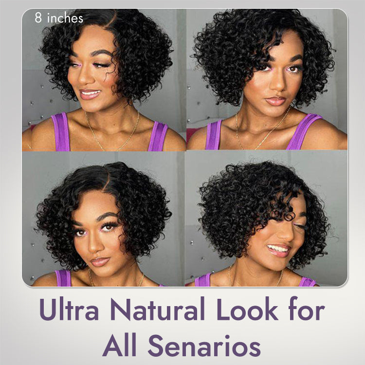 New Customers Only | Trendy Short Cut Curly Minimalist HD Lace Glueless Side Part Wig 100% Human Hair Pre-Cut Lace
