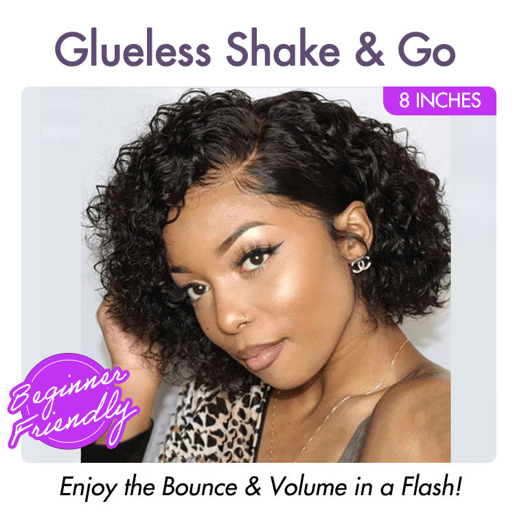 New Customers Only | Trendy Short Cut Curly Minimalist HD Lace Glueless Side Part Wig 100% Human Hair Pre-Cut Lace