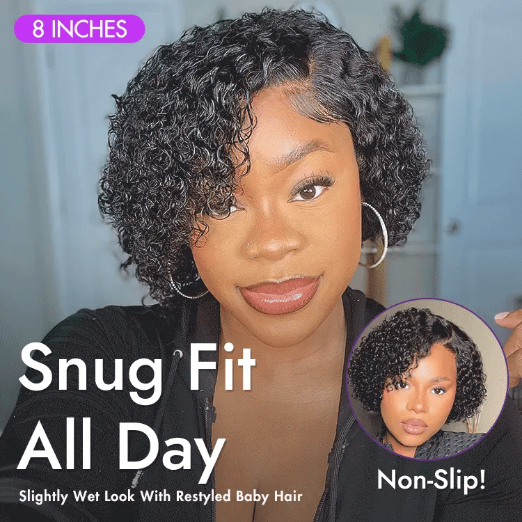 New Customers Only | Trendy Short Cut Curly Minimalist HD Lace Glueless Side Part Wig 100% Human Hair Pre-Cut Lace