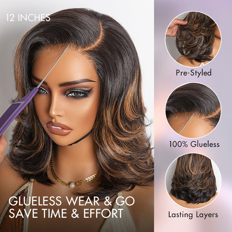 Shake Shape™ | Effortlessly Chic Layered Haircut Wavy Glueless HD Minimalist Lace Short Wig