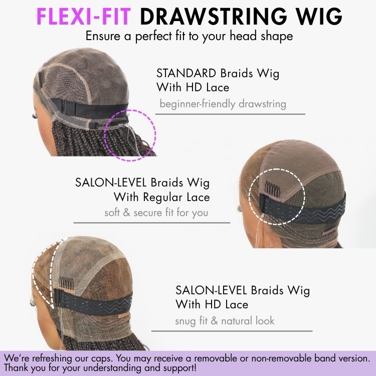 New Customers Only | Light Weight Flexi-Fit Invisi Drawstring Cap Full Lace Knotless Boho Curls Braided Long Wig Super Natural Scalp