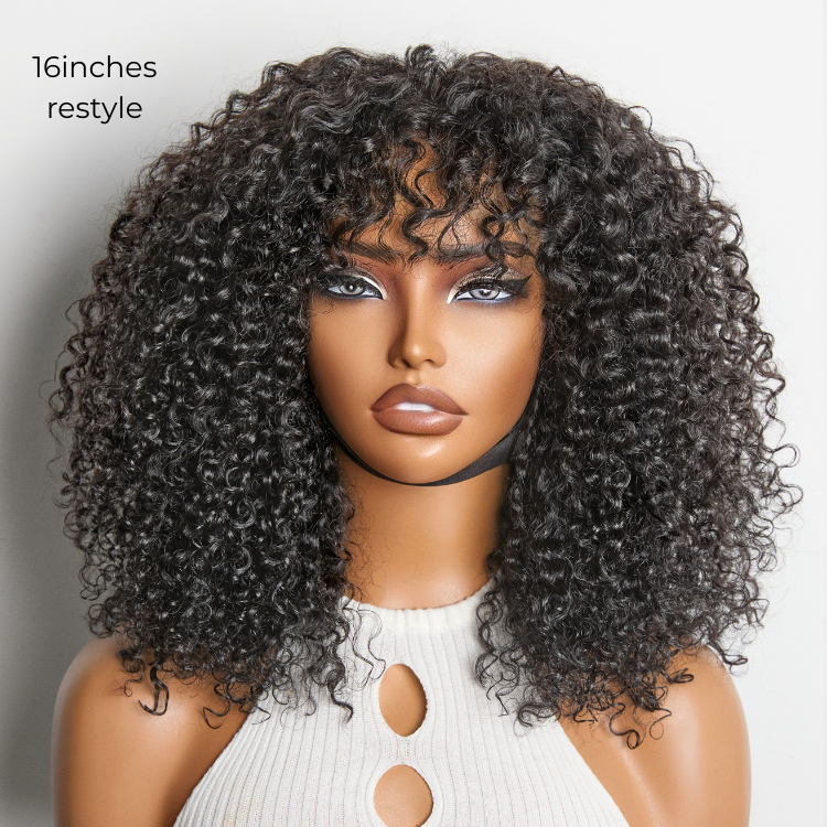 New Customers Only | Beginner Friendly 200% Density Glueless 5x5 Closure Pre-Cut Lace Afro Curly Wig Flexi-Fit Drawstring Cap
