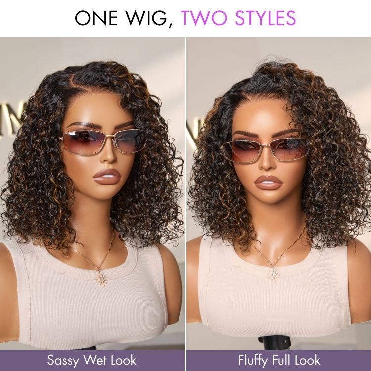 Wet and Wavy Brown Highlight Glueless 5x5 Closure Pre-Cut Lace Water Wave Wig