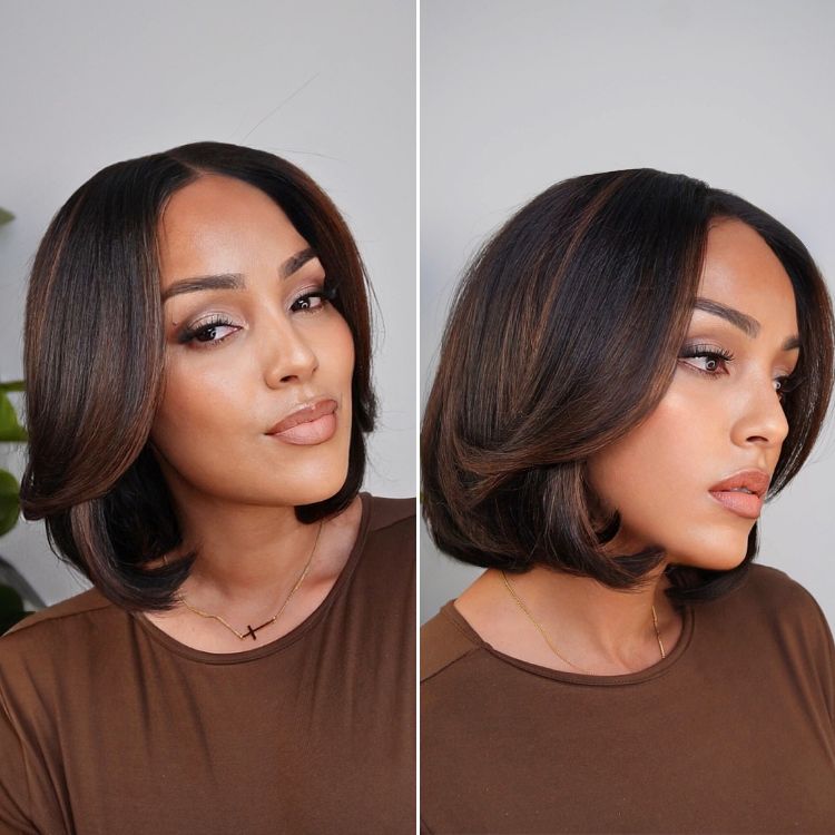 Blonde Highlight / Brown Highlight Short Layered Bob Wig Glueless 5x5 Closure Pre-Cut Lace Wig