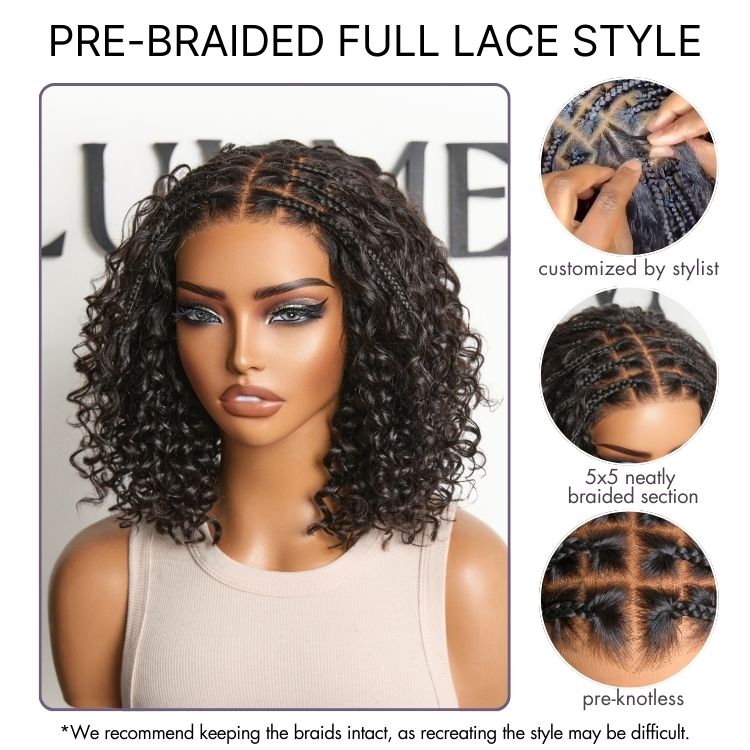 New Customers Only | Boho Braids Deep Curly Glueless 5x5 Closure Lace with Braided Top Human Hair Wig Pre-Cut Lace