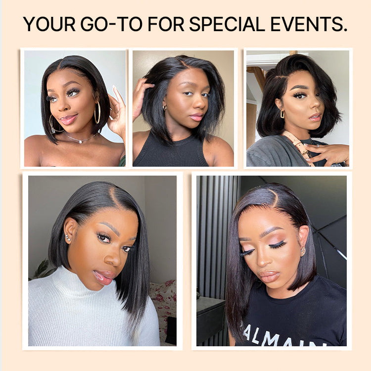NatureMAX™ Silky Blunt Cut Bob Glueless Ear-to-ear 13x4 HD Lace Front Wig Pre-Cut Lace Flexi-Fit Drawstring Cap