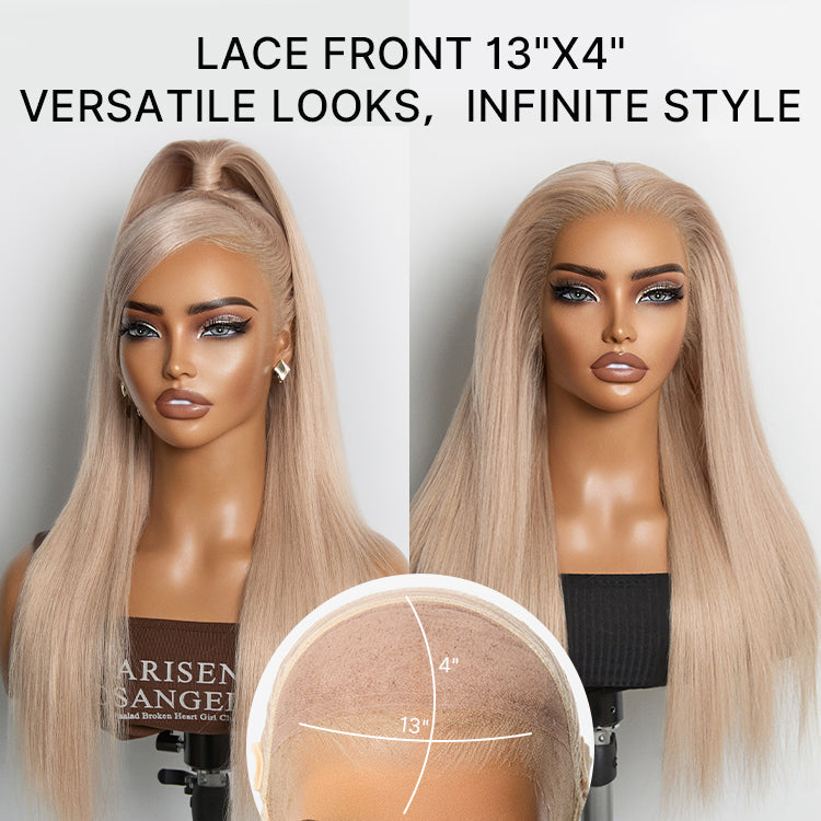 NatureMAX™ 180% Density Ash Blonde Silky Straight Glueless Ear-to-ear 13x4 HD Lace Front Wig Pre-Cut Lace Flexi-Fit Drawstring Cap