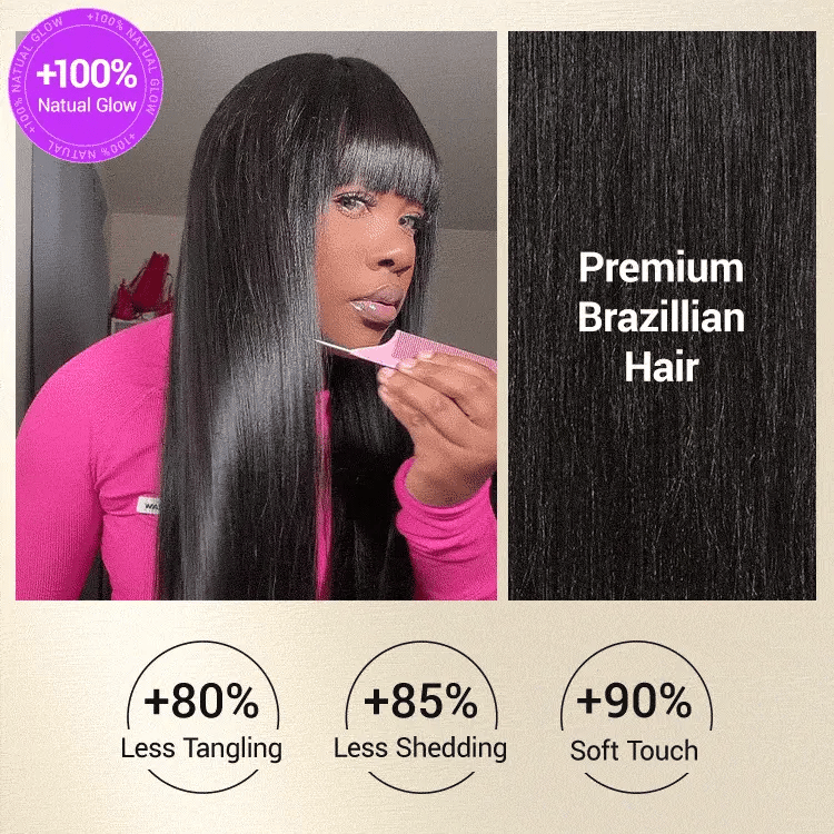 Breathable Cap Yaki Straight Ultra Natural Minimalist Lace Long Wig with Bangs