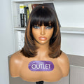 Outlet  |  Brown Highlight Yaki Bob Glueless Minimalist Lace Bob Wig with Bangs Breathable Cap