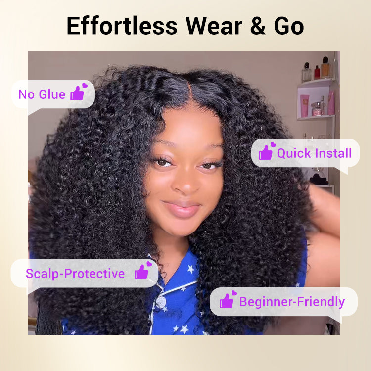 New Customers Only | Beginner Friendly 200% Density Glueless 5x5 Closure Pre-Cut Lace Afro Curly Wig Flexi-Fit Drawstring Cap