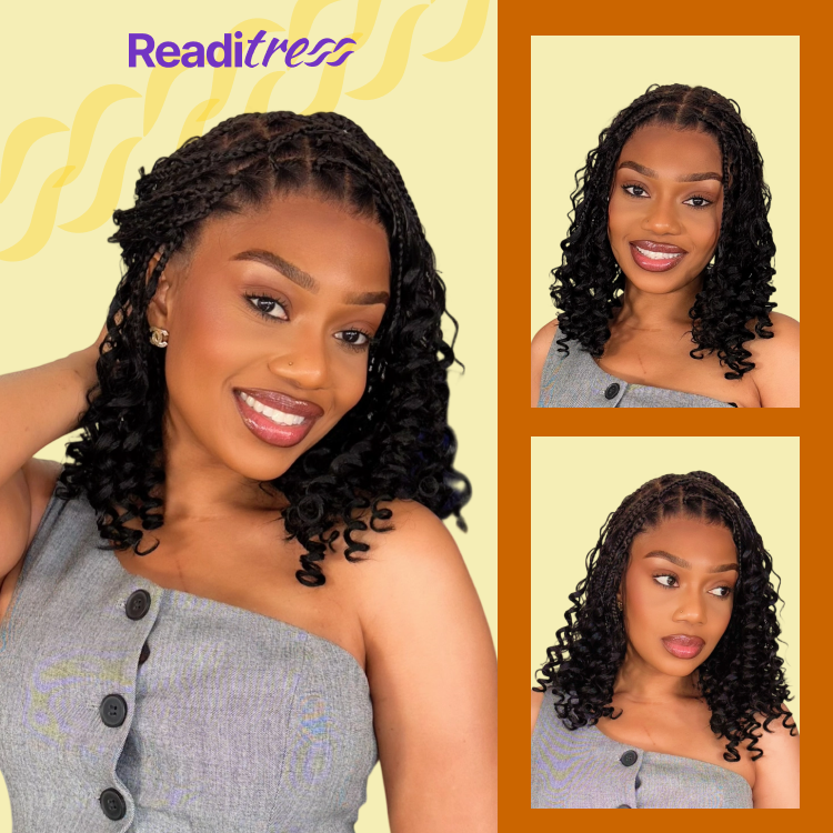 New Customers Only | HD Full Lace Knotless Boho Curls Braided Bob Wig Flexi Fit Invisi Drawstring Cap