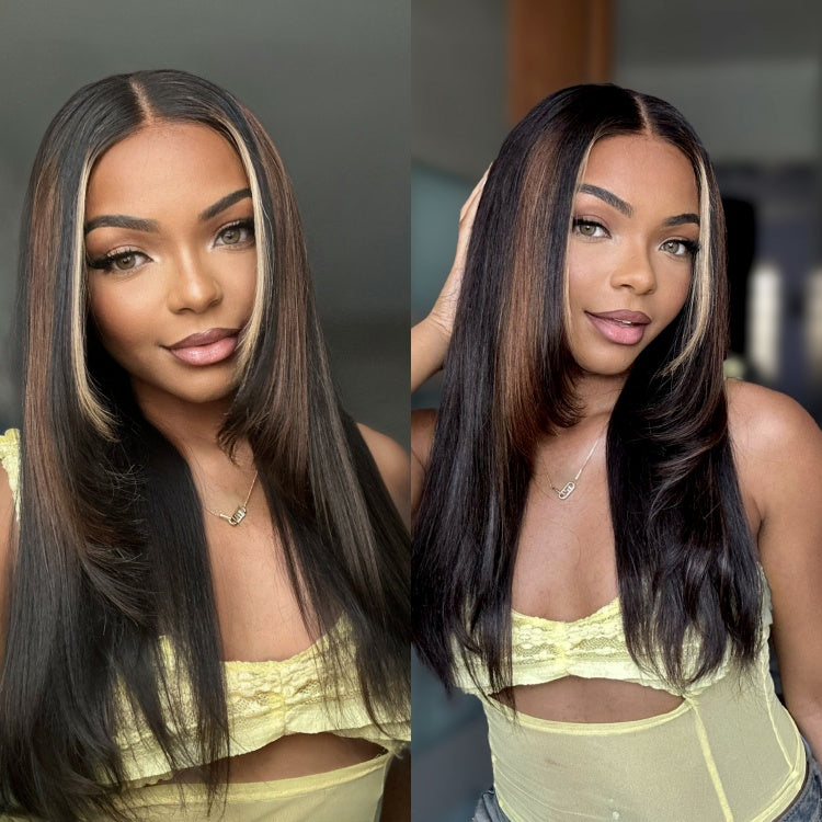 20''+$10=22''|Luxurious Combo Color Highlights Silky Layered Cut Glueless 5x5 Closure HD Lace Wig