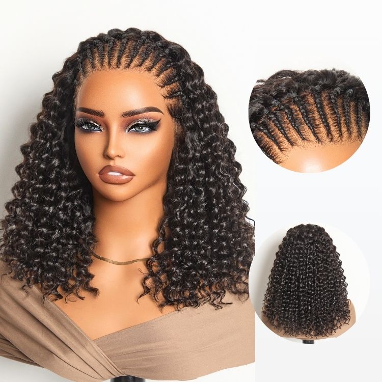 New Customers Only | Readitress™ Knotless Fulani Braids Deep Wave Glueless Ear-to-ear 13x4 Frontal HD Lace Wig Human Hair