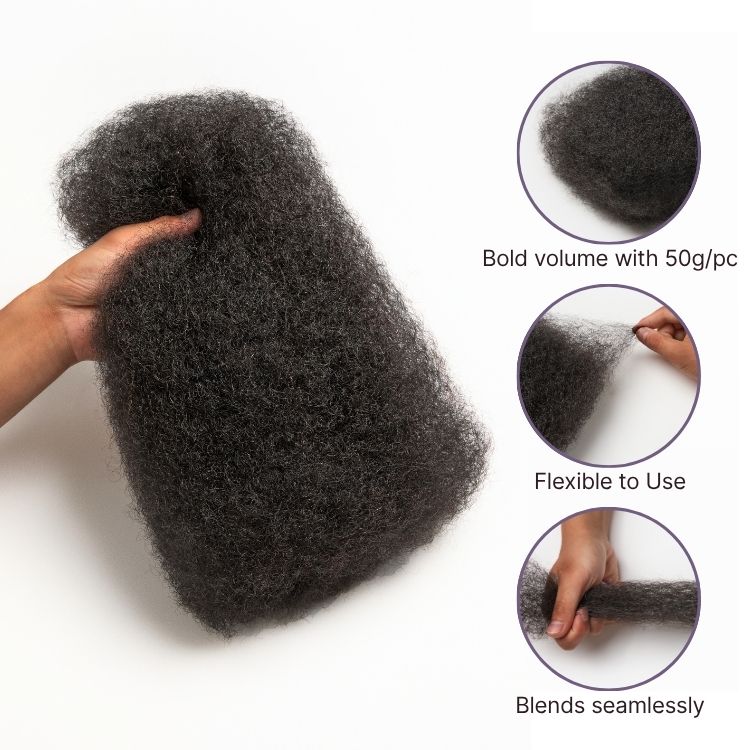 Readitress™ Afro Kinky Bulk Human hair for Dreadlock Extensions, Repair Locs, Twists and Braids