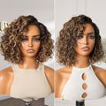 New Customers Only | Ready to Go Blonde Highlight / Natural Black  / Ombre Brown Water Wave Short Curly Bob Wig Glueless Minimalist HD Lace Wig Pre-Cut Lace