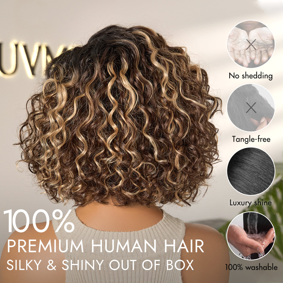 New Customers Only | Ready to Go Blonde Highlight / Natural Black  / Ombre Brown Water Wave Short Curly Bob Wig Glueless Minimalist HD Lace Wig Pre-Cut Lace