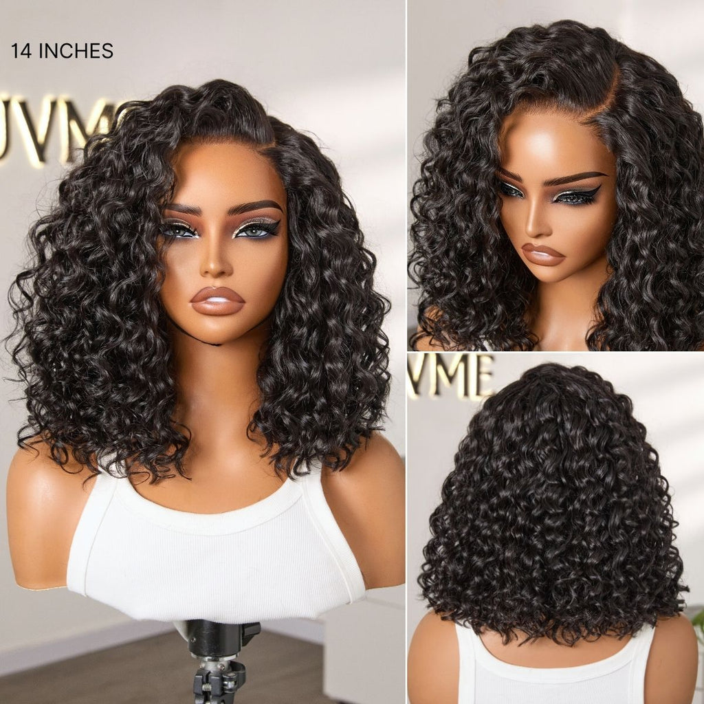 New Customers Only | Ready to Go Blonde Highlight / Natural Black  / Ombre Brown Water Wave Short Curly Bob Wig Glueless Minimalist HD Lace Wig Pre-Cut Lace