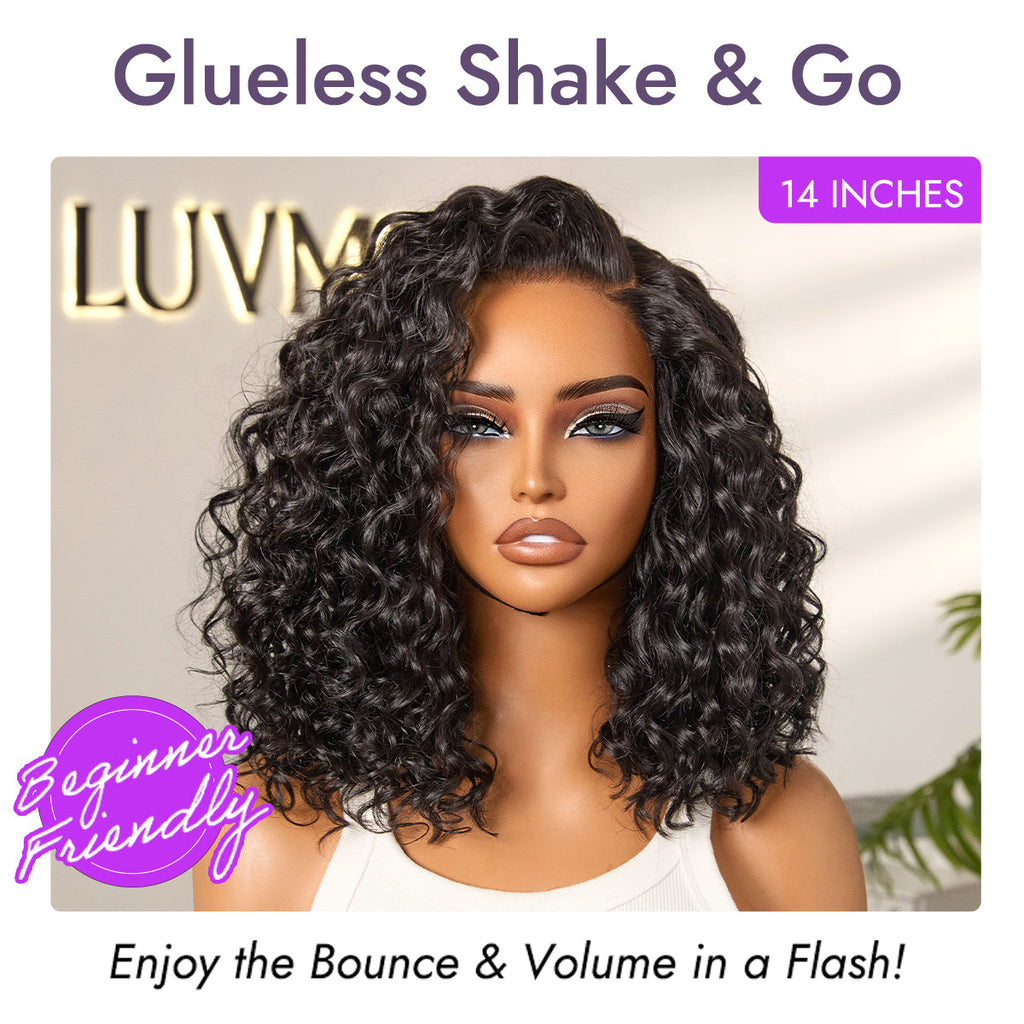 New Customers Only | Ready to Go Blonde Highlight / Natural Black  / Ombre Brown Water Wave Short Curly Bob Wig Glueless Minimalist HD Lace Wig Pre-Cut Lace
