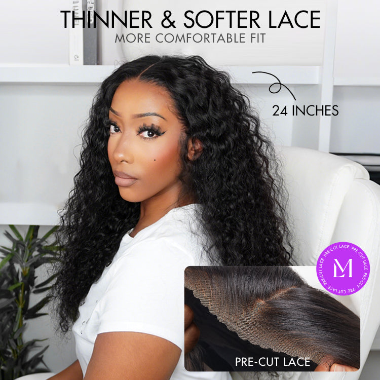 180% Density Water Wave HD 13x4 Frontal Lace Free Part Glueless Human Hair Wig Pre Cut Lace