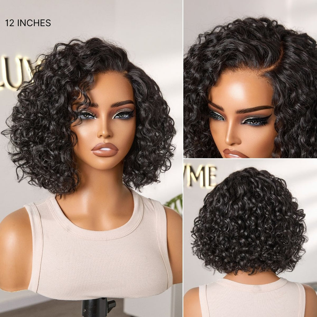 New Customers Only | Ready to Go Blonde Highlight / Natural Black  / Ombre Brown Water Wave Short Curly Bob Wig Glueless Minimalist HD Lace Wig Pre-Cut Lace