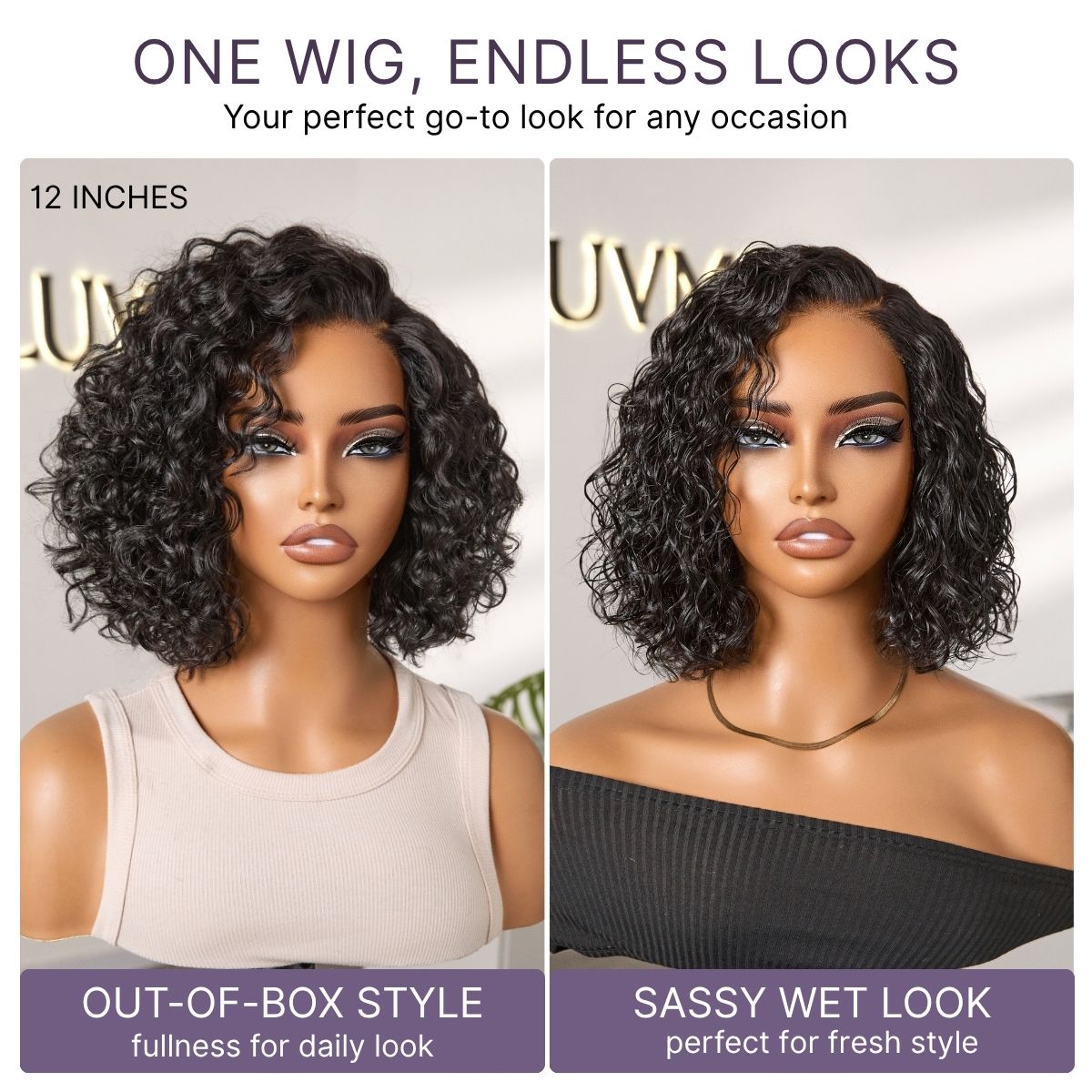 New Customers Only | Ready to Go Blonde Highlight / Natural Black  / Ombre Brown Water Wave Short Curly Bob Wig Glueless Minimalist HD Lace Wig Pre-Cut Lace