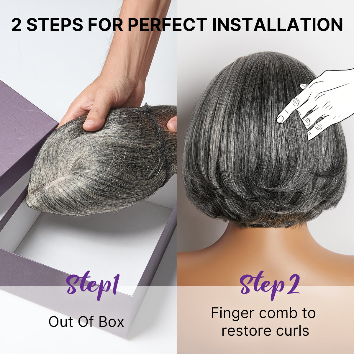 New Customers Only | Salt & Pepper 100% Human Hair Layered Bob Wig Glueless Minimalist Lace Grey Wig Pre-Cut Lace