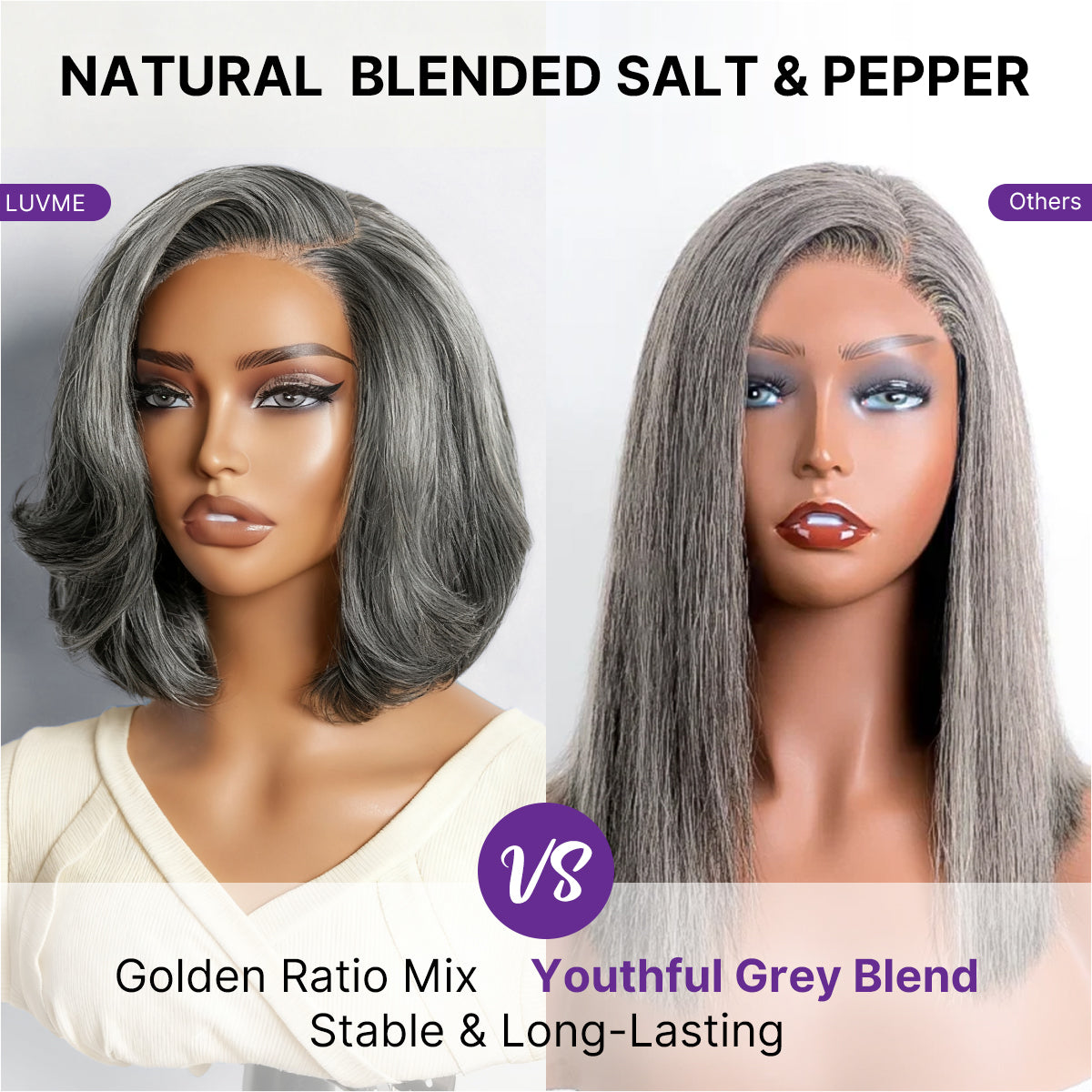 Salt & Pepper 100% Human Hair Layered Bob Wig Glueless Minimalist Lace Grey Wig Pre-Cut Lace