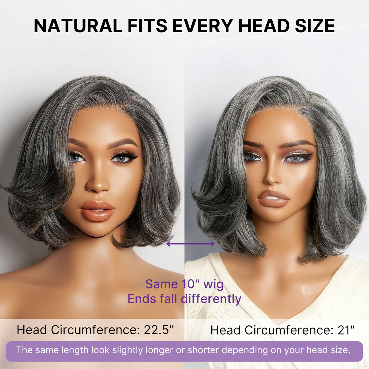 Salt & Pepper 100% Human Hair Layered Bob Wig Glueless Minimalist Lace Grey Wig Pre-Cut Lace