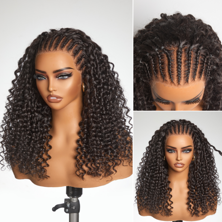 New Customers Only | Readitress™ Knotless Fulani Braids Deep Wave Glueless Ear-to-ear 13x4 Frontal HD Lace Wig Human Hair