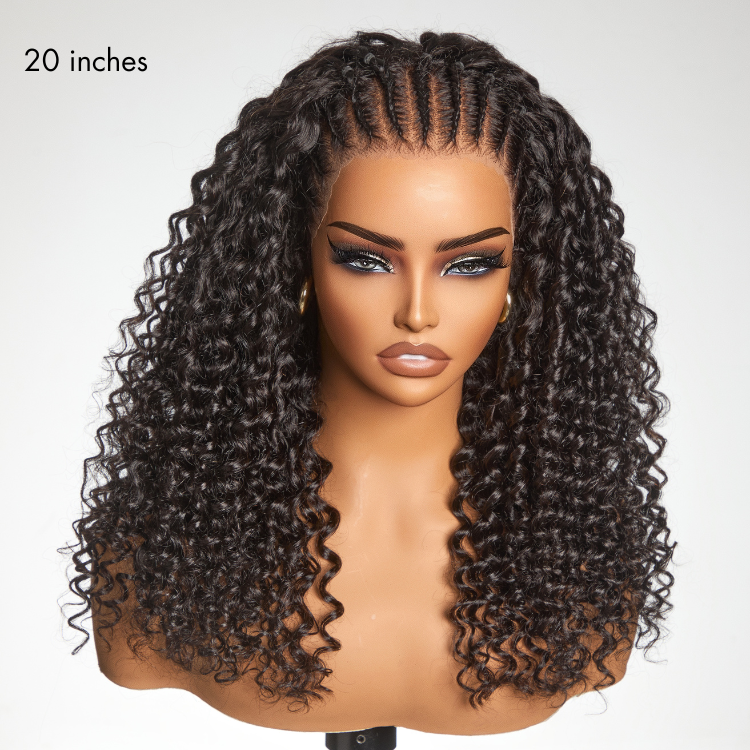 New Customers Only | Readitress™ Knotless Fulani Braids Deep Wave Glueless Ear-to-ear 13x4 Frontal HD Lace Wig Human Hair