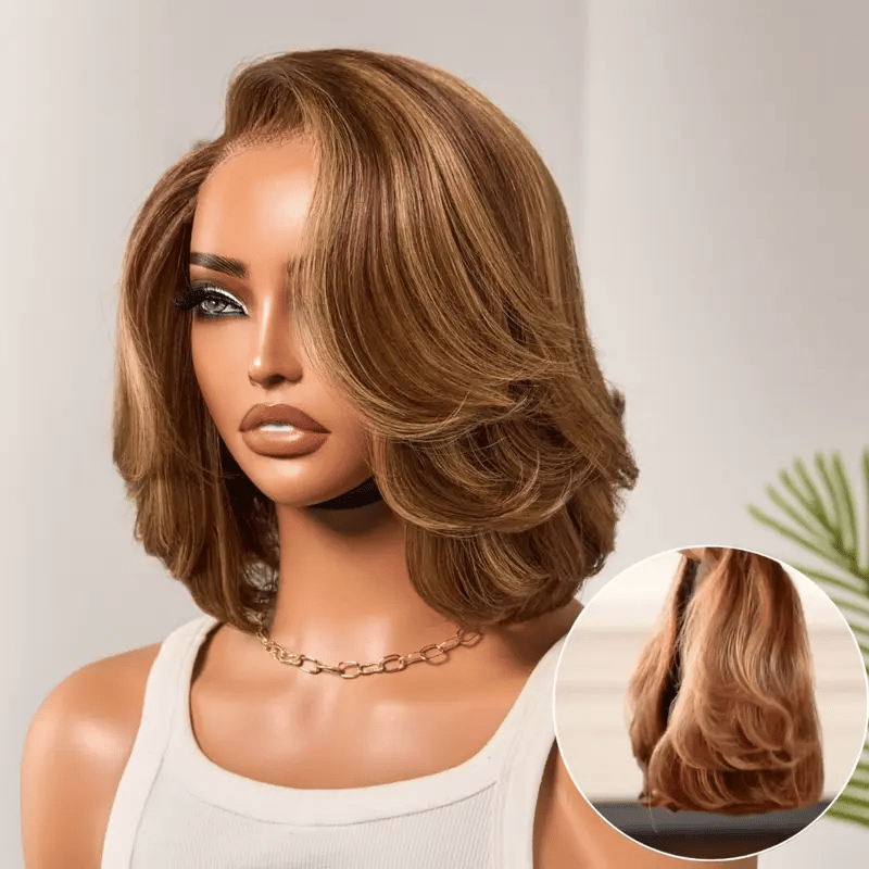 Luvme Hair-Limited Design Mix Blonde Layered Cut Glueless 5x5 Closure Lace Bob Wig Pre-cut Lace All-Day Comfort Cap
