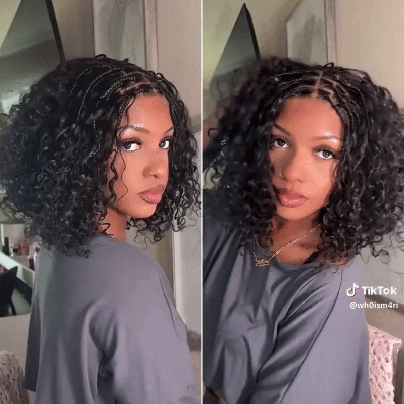 Readitress™ Boho Braids Deep Curly Glueless 5x5 Closure Lace with Braided Top Human Hair Wig Pre-Cut Lace