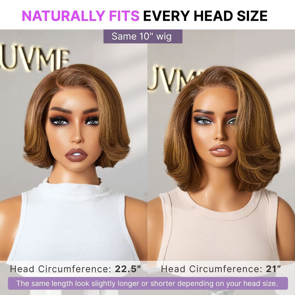 Toffee Brown Mix Blonde / Brown Highlight Layered Cut Glueless 5x5 Closure Lace Bob Wig Pre-cut Lace All-Day Comfort Cap