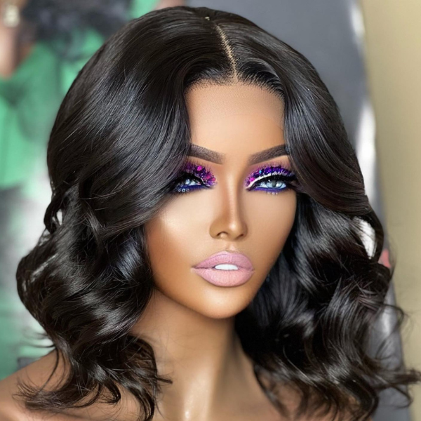 Natural Black Loose Wave 5x5 Closure Lace Glueless Pre-plucked hairline Short Wig - US Only