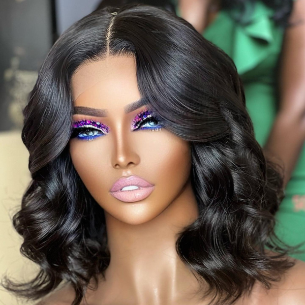 Natural Black Loose Wave 5x5 Closure Lace Glueless Pre-plucked hairline Short Wig - US Only
