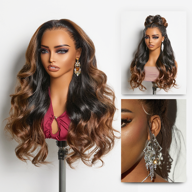 New Customers Only | NatureMAX 200% Density Glueless 13x4 HD Lace Front Wig Ombre Brown Loose Wave Human Hair Wig Pre-Cut Lace Flexi-Fit Drawstring Cap