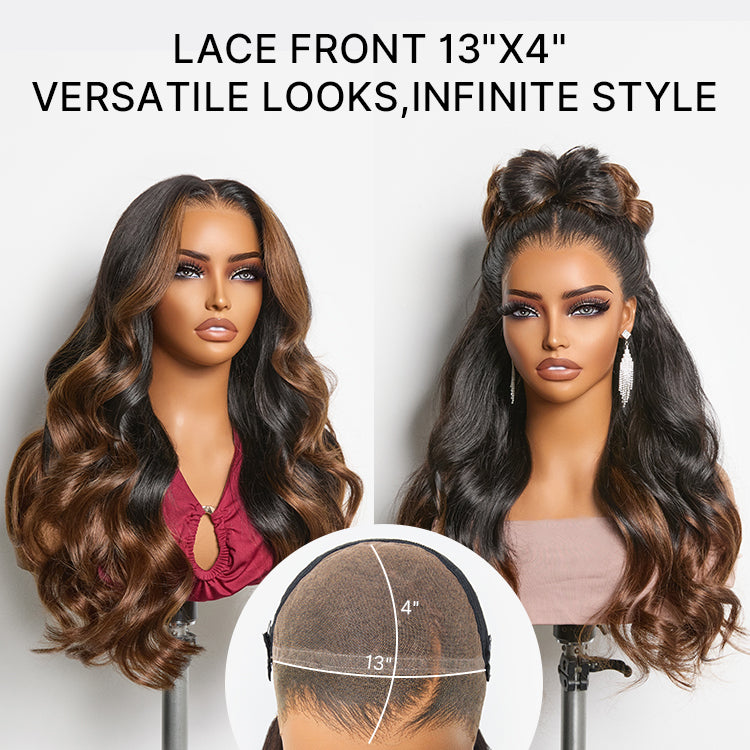 New Customers Only | NatureMAX 200% Density Glueless 13x4 HD Lace Front Wig Ombre Brown Loose Wave Human Hair Wig Pre-Cut Lace Flexi-Fit Drawstring Cap