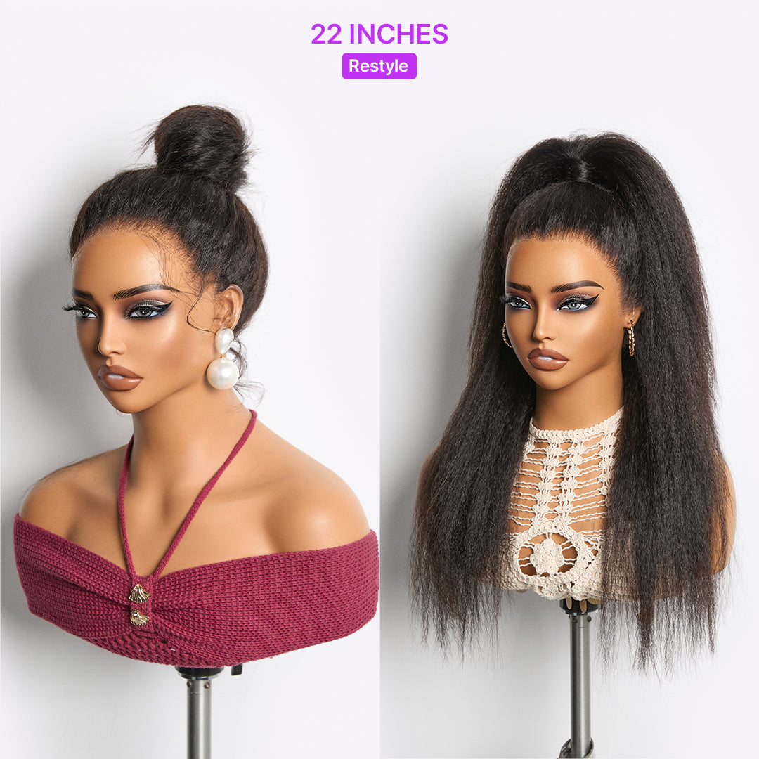 22 Inches | MyOwn-Fit 360 HD Lace Kinky Straight Wig Flexi-Fit Invisi Drawstring Cap & Pre-Cut Lace