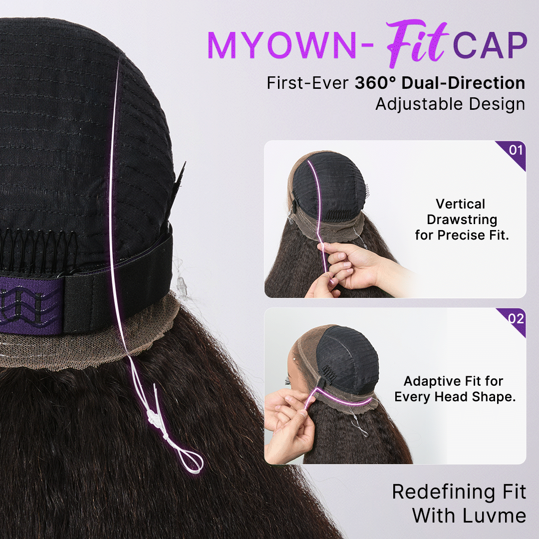 22 Inches | MyOwn-Fit 360 HD Lace Kinky Straight Wig Flexi-Fit Invisi Drawstring Cap & Pre-Cut Lace