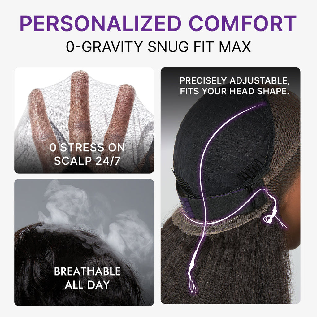 22 Inches | MyOwn-Fit 360 HD Lace Kinky Straight Wig Flexi-Fit Invisi Drawstring Cap & Pre-Cut Lace