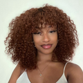 Glueless Ombre Brown Summer Hair Deep Wave Wig With Cute Bangs 100% Human Hair - US Only