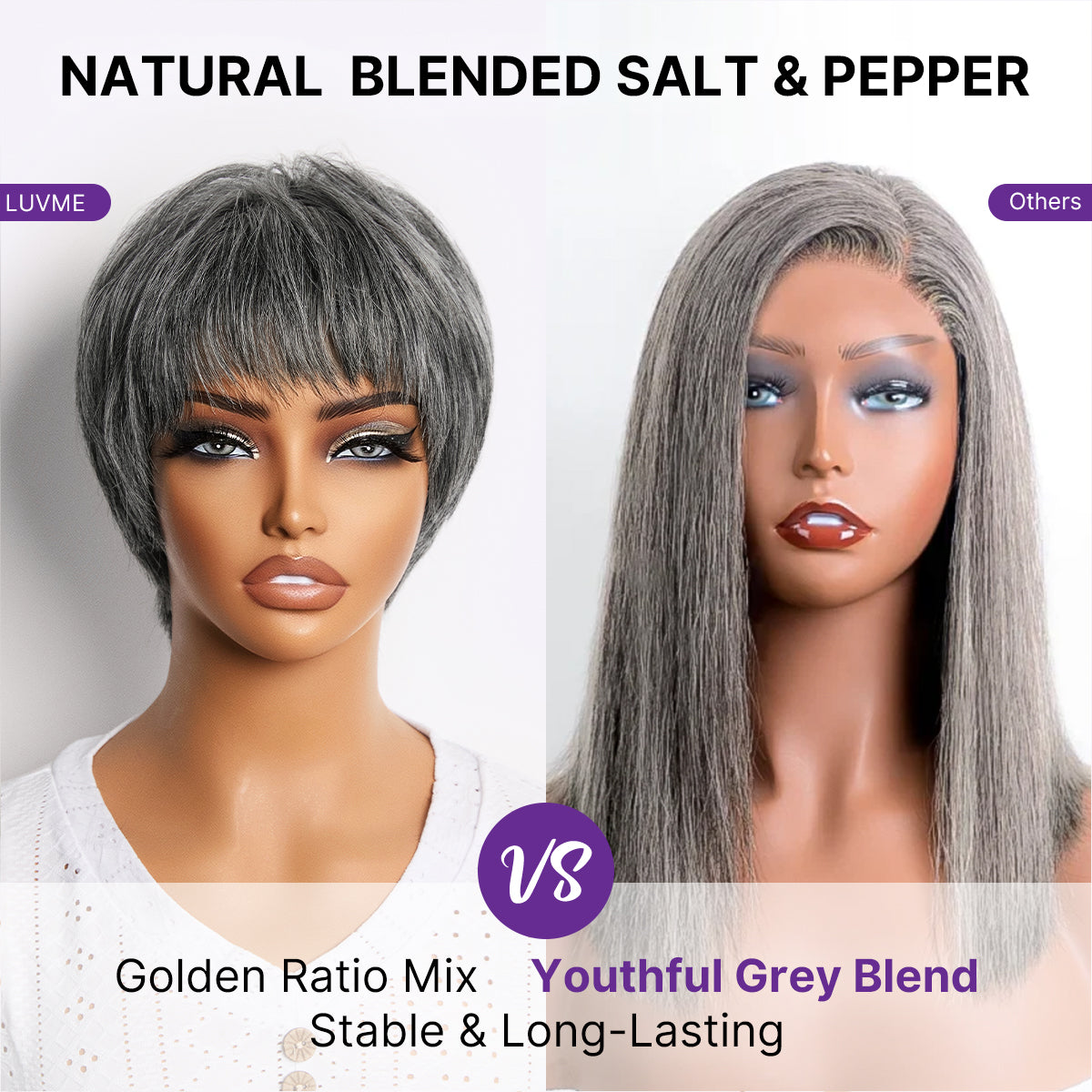 Salt & Pepper 100% Human Hair Short Pixie Cut Glueless Wig with Bangs Ultra Comfort Skin-Like Soft Care Hair Loss Friendly