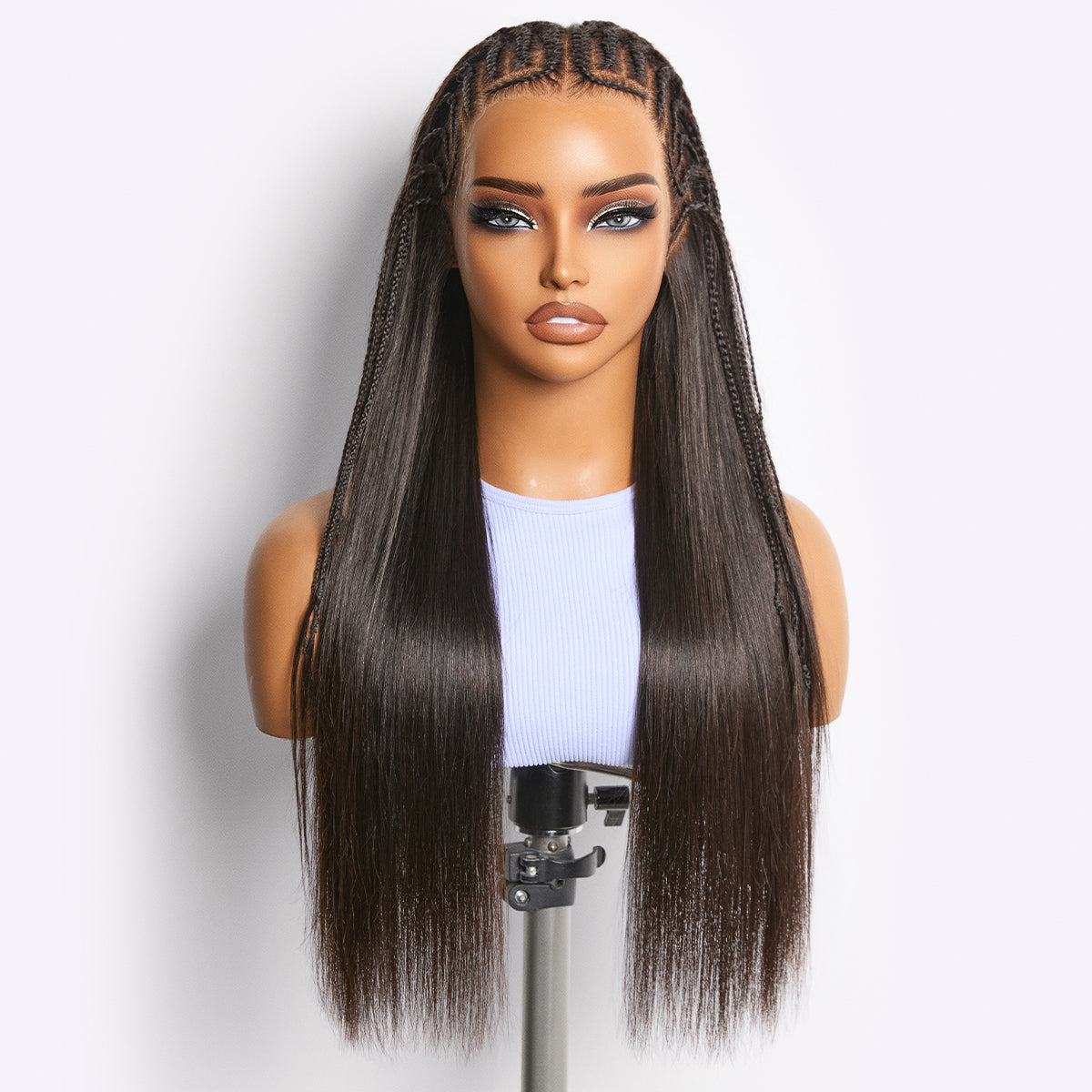 Readitress™ 180% Density Pre-Braided Silky Straight Human Hair Glueless Ear-to-Ear 13x4 Frontal Lace Wig Pre-Cut Lace