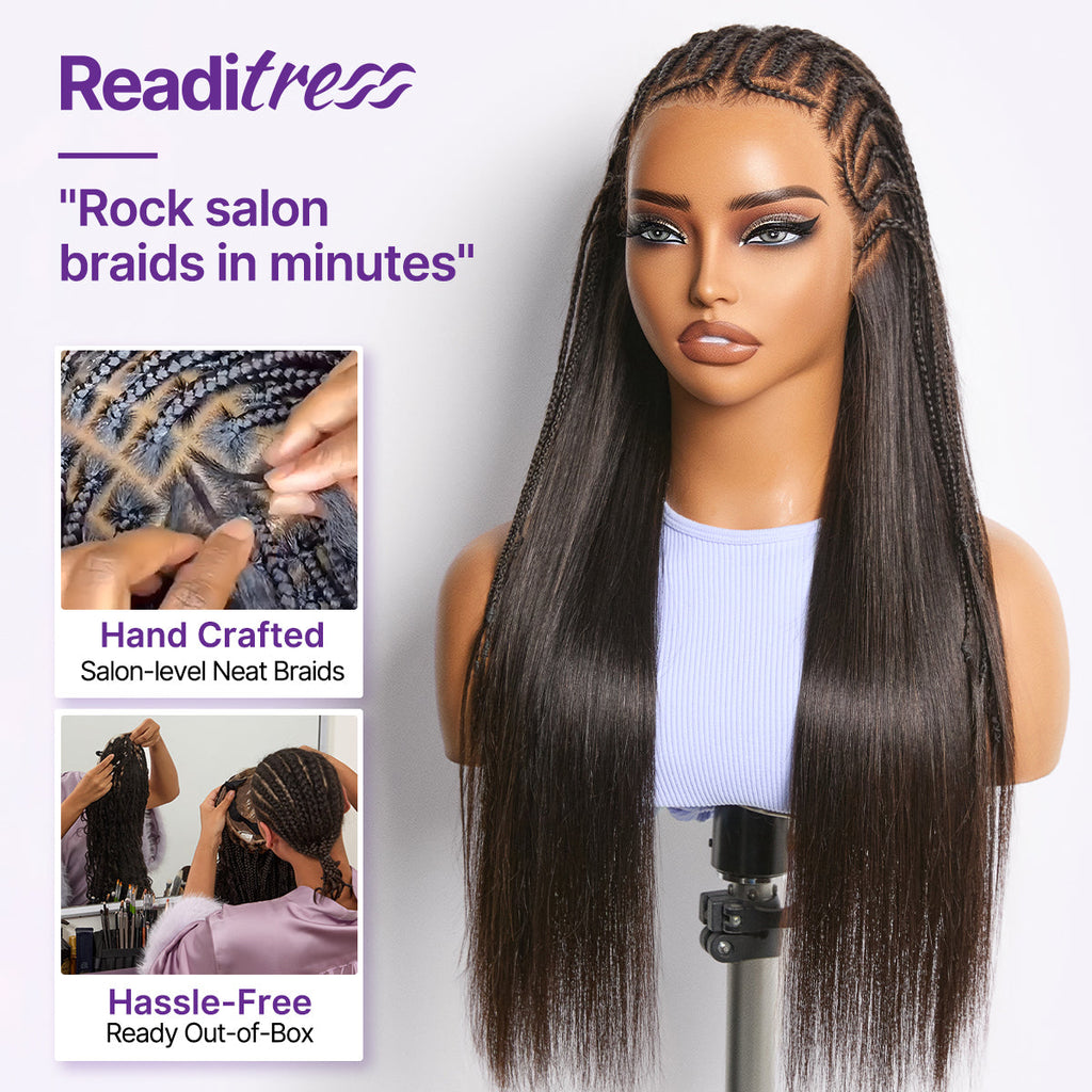 Readitress™ 180% Density Pre-Braided Silky Straight Human Hair Glueless Ear-to-Ear 13x4 Frontal Lace Wig Pre-Cut Lace