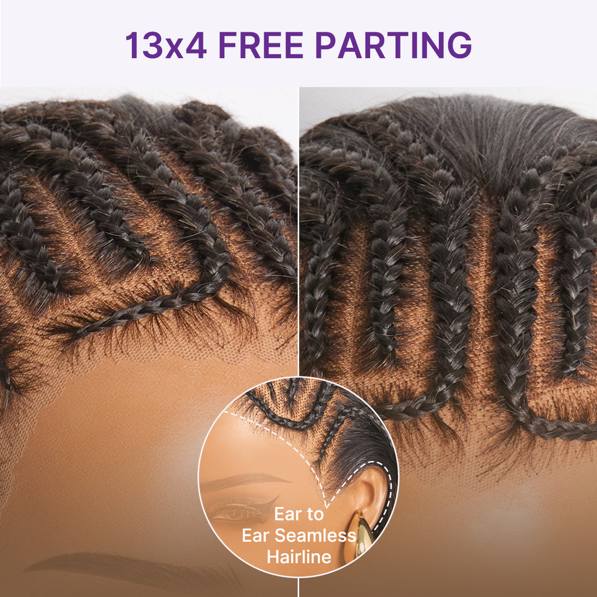 Readitress™ 180% Density Pre-Braided Silky Straight Human Hair Glueless Ear-to-Ear 13x4 Frontal Lace Wig Pre-Cut Lace