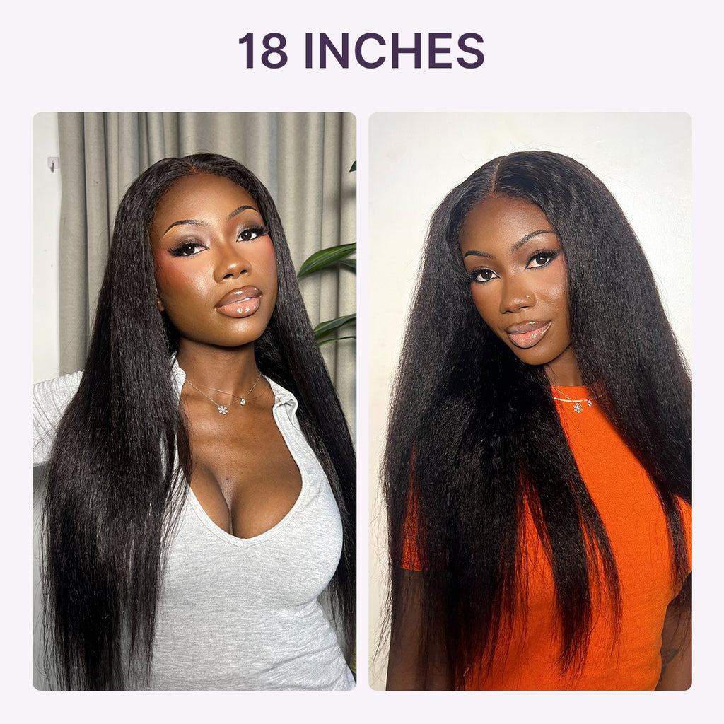 True Scalp Kinky Straight V Part Glueless Human Hair Wig Flexi-Fit Drawstring