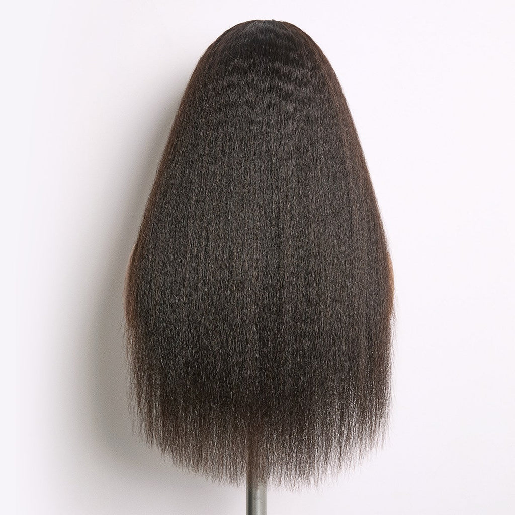 True Scalp Kinky Straight V Part Glueless Human Hair Wig Flexi-Fit Drawstring