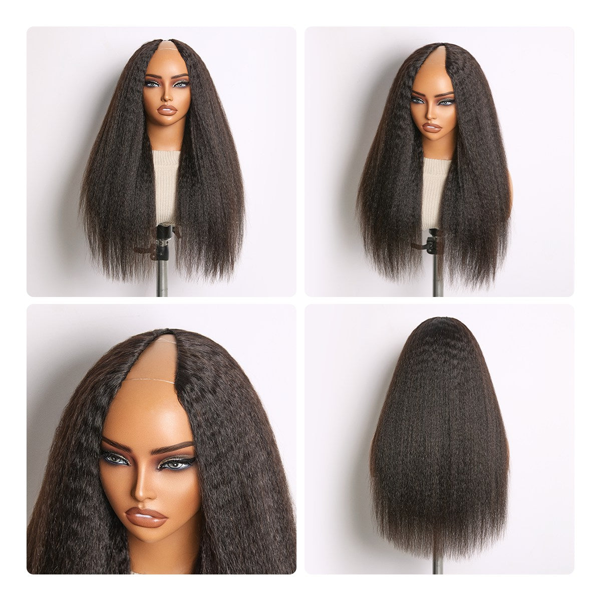 True Scalp Kinky Straight V Part Glueless Human Hair Wig Flexi-Fit Drawstring
